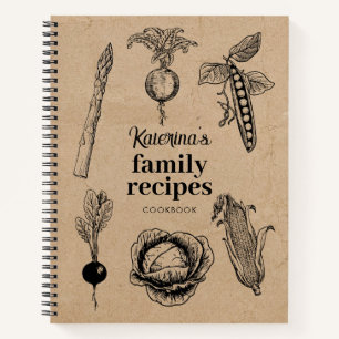 Rustic Vintage Food Illustration Doodles Recipe Notebook