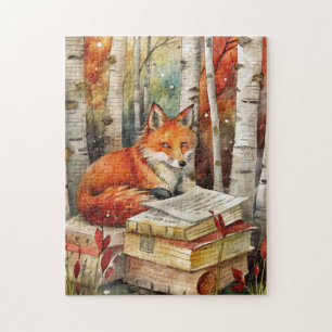 Rustic Vintage Fox Books Woodland Fall Autumn Jigsaw Puzzle