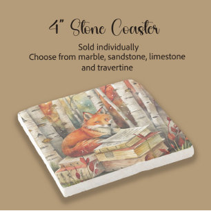 Rustic Vintage Fox Books Woodland Fall Autumn Stone Coaster