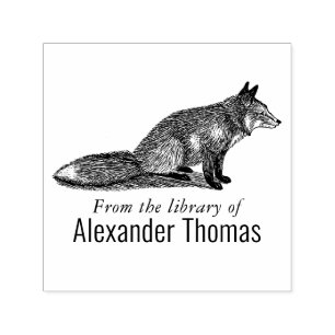 Rustic Vintage Fox Drawing Library Book Name Self-inking Stamp