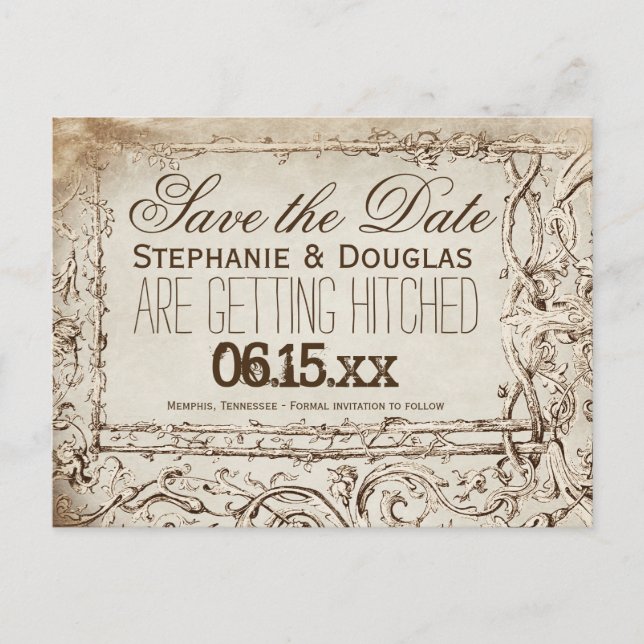 Rustic Vintage Frame Save the Date Postcards (Front)