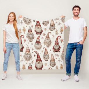 Rustic Vintage Gnome Garden Watercolor Pattern Fleece Blanket