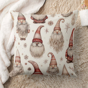 Rustic Vintage Gnome Garden Watercolor Pattern Throw Pillow