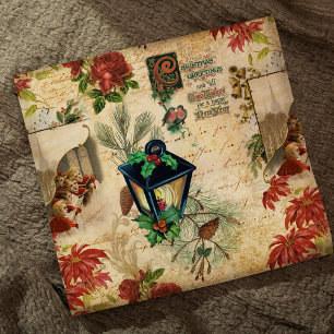 Rustic Vintage Gold Floral Christmas Ephemera Wrapping Paper