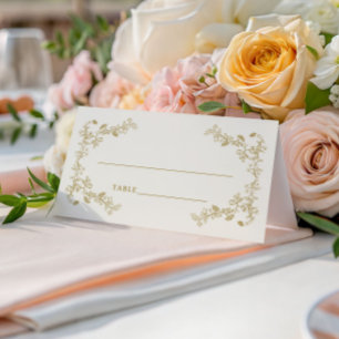 Rustic Vintage Gold Floral Frame Wedding  Place Card