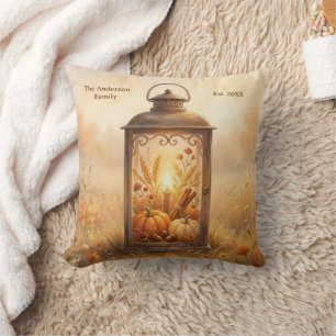 Rustic Vintage Golden Harvest Lantern Autumn Art Throw Pillow