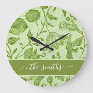 Rustic Vintage Green Floral Large Clock