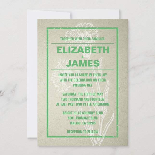Rustic Vintage Green Wedding Invitations (Front)