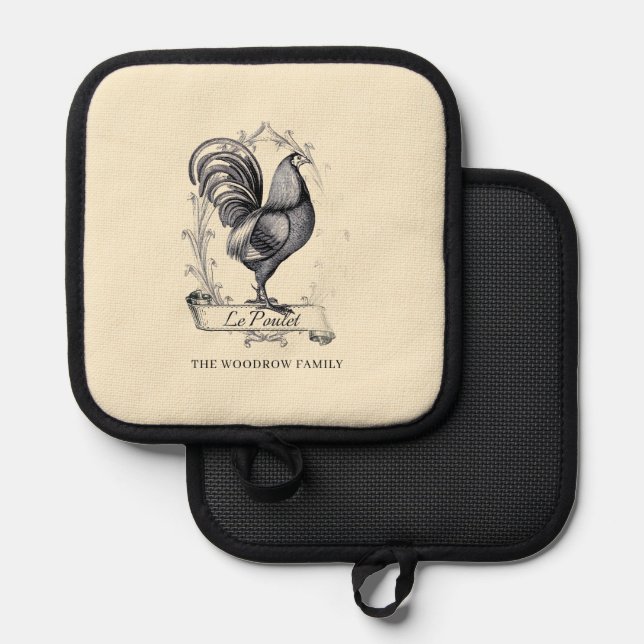 Rustic Vintage Hen Family Name Farm  Pot Holder (Front/Back)