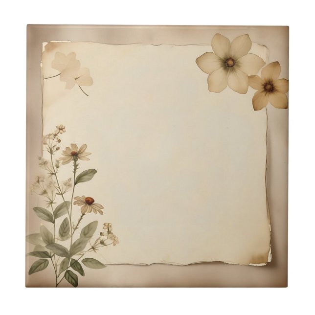 Rustic Vintage Herbarium Floral Tile (Front)