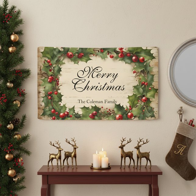 Rustic Vintage Holly and Berries Merry Christmas  Banner (Creator Uploaded)