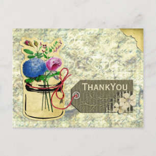 rustic vintage hydrangea roses mason jar thank you postcard