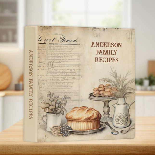 Rustic Vintage Kitchen Bread Family Recipe Binder (Vintage custom family recipes cookbook)