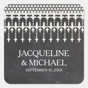 Rustic Vintage Lace Chalkboard Script Typography Square Sticker