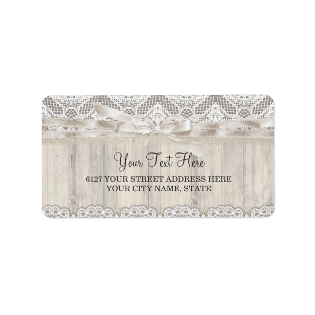 Rustic Vintage Lace & Wood Wedding Address Label (Front)