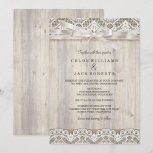 Rustic Vintage Lace & Wood Wedding Invitation