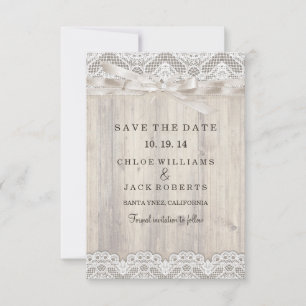Rustic Vintage Lace & Wood Wedding Save The Date