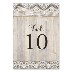 Rustic Vintage Lace & Wood Wedding Table Number