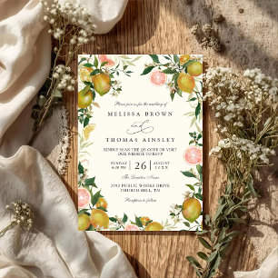 Rustic Vintage lemon Chic Elegant QR Code Wedding Invitation