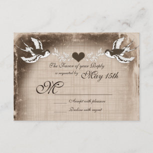 Rustic Vintage Love Birds Wedding RSVP Cards