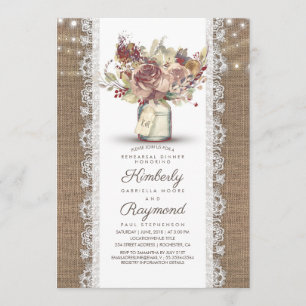 Rustic Vintage Mason Jar   Burlap Rehearsal Dinner Invitation