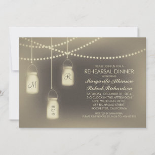 rustic vintage mason jar lights rehearsal dinner invitation