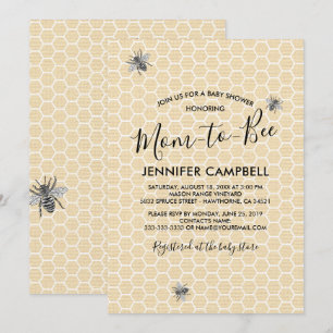 Rustic Vintage Mom to Bee Baby Shower Invitation