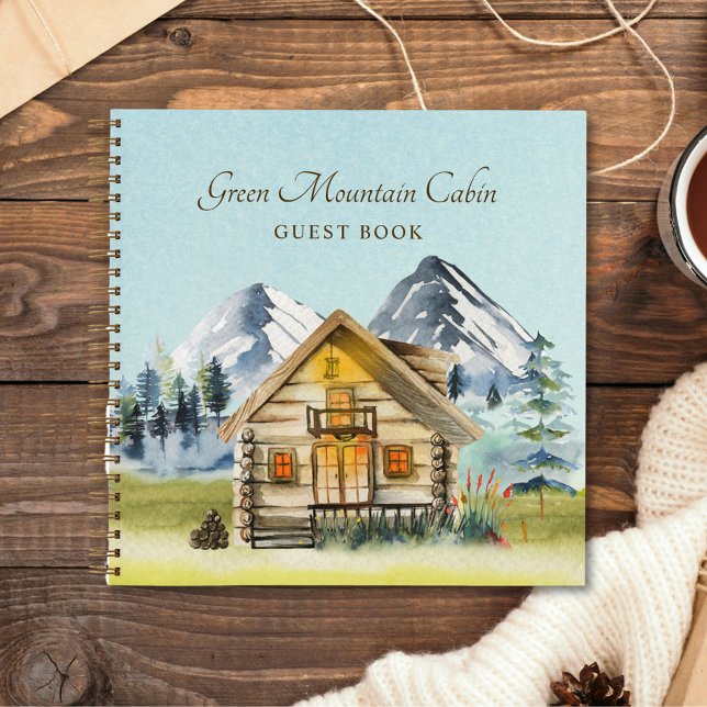 Rustic Vintage Mountain Cabin Lodge Guest Book (Close up)