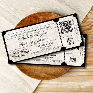 Rustic Vintage Movie Ticket with RSVP QR Code Invitation