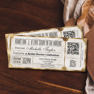 Rustic Vintage Movie Ticket with RSVP QR Code Invitation