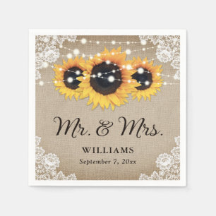 Rustic Vintage Mr and Mrs Sunflower Wedding Napkin