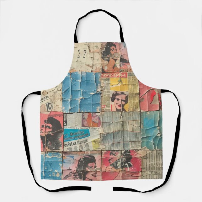 Rustic Vintage Newspaper Patchwork Collage (10) Apron (Front)