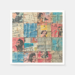 Rustic Vintage Newspaper Patchwork Collage (10) Napkin