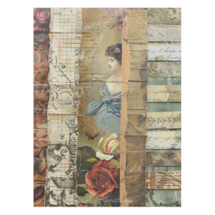 Rustic Vintage Newspaper Patchwork Collage (10) Tablecloth