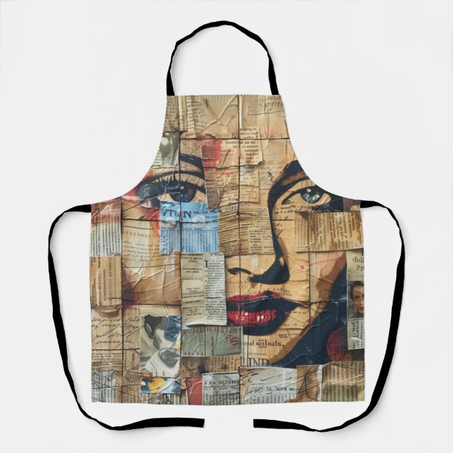 Rustic Vintage Newspaper Patchwork Collage (11) Apron (Front)