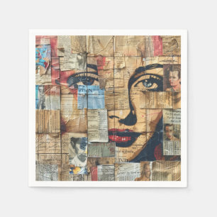 Rustic Vintage Newspaper Patchwork Collage (11) Napkin