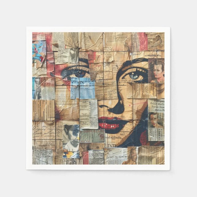 Rustic Vintage Newspaper Patchwork Collage (11) Napkin (Front)