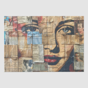 Rustic Vintage Newspaper Patchwork Collage (11) Tissue Paper