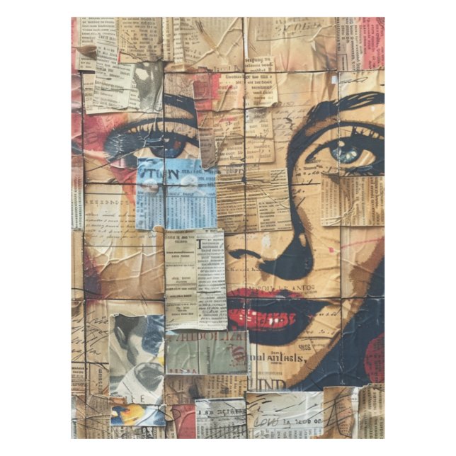 Rustic Vintage Newspaper Patchwork Collage (12) Tablecloth (Front)