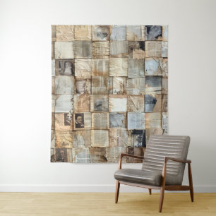 Rustic Vintage Newspaper Patchwork Collage (12) Tapestry
