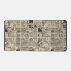 Rustic Vintage Newspaper Patchwork Collage (1) Desk Mat
