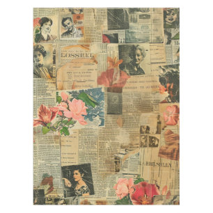 Rustic Vintage Newspaper Patchwork Collage (2) Tablecloth