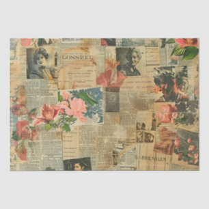 Rustic Vintage Newspaper Patchwork Collage (2) Tissue Paper
