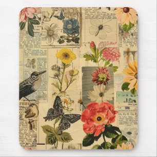 Rustic Vintage Newspaper Patchwork Collage (3) Mouse Pad