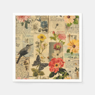 Rustic Vintage Newspaper Patchwork Collage (3) Napkin