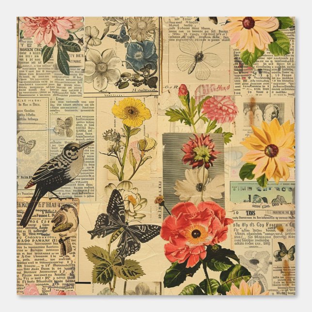 Rustic Vintage Newspaper Patchwork Collage (3) Wallpaper (Front)