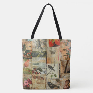 Rustic Vintage Newspaper Patchwork Collage (4) Tote Bag