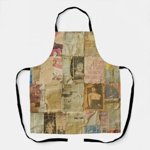 Rustic Vintage Newspaper Patchwork Collage (6) Apron