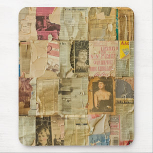 Rustic Vintage Newspaper Patchwork Collage (6) Mouse Pad