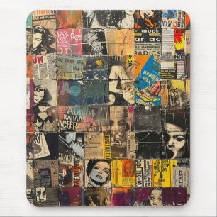 Rustic Vintage Newspaper Patchwork Collage (7) Mouse Pad